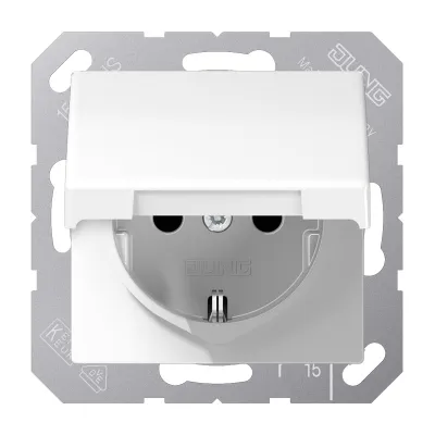 JUNG SCHUKO-Steckdose AS1520BFKLWW | Unterputz IP44 | Klappdeckel | 16A 250V | bruchsicher | Thermoplast | alpinweiß