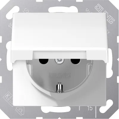 JUNG SCHUKO-Steckdose AS 1520 KL WW | Unterputz | IP44 | Klappdeckel | Federklemmen | Duroplast | alpinweiß