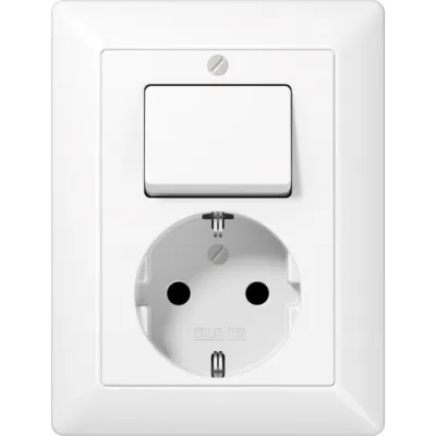 JUNG SCHUKO-Steckdose mit Wechselschalter AS5576UWW | 16A 250V | Aufputz | Duroplast glänzend | vertikal | alpinweiß