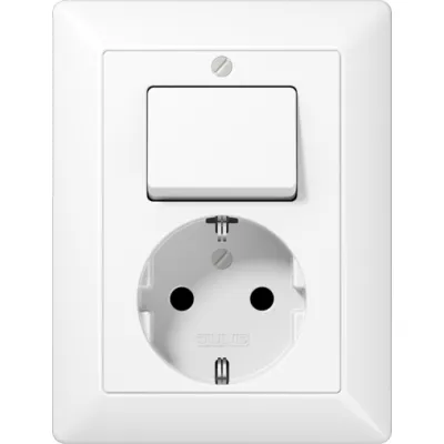 JUNG SCHUKO-Steckdose mit Wechselschalter AS5576UWW | 16A 250V | Aufputz | Duroplast glänzend | vertikal | alpinweiß