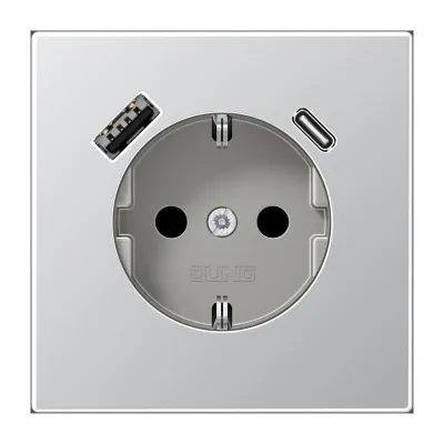 JUNG SCHUKO Steckdose AL 1520-15 CA | USB-A & USB-C | Unterputz | Aluminium matt | erhöhtem Berührungsschutz | 16A 250V