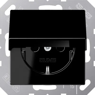 JUNG SCHUKO-Steckdose A1520BFKLSW | Unterputz | Klappdeckel | IP44 | 16A 250V | Federklemmen | Thermoplast | schwarz