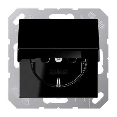 JUNG SCHUKO-Steckdose A1520BFKLSW | Unterputz | Klappdeckel | IP44 | 16A 250V | Federklemmen | Thermoplast | schwarz