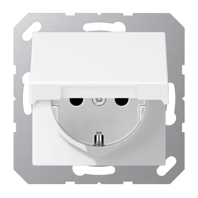 JUNG SCHUKO Steckdose A1520BFKLWWM | Unterputz IP44 | Klappdeckel | Federklemmen | 16A 250V | schneeweiß matt