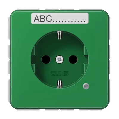 JUNG SCHUKO-Steckdose CD1520BFNAKOGN | 16A 250V | Unterputz | Funktionsanzeige LED | Schriftfeld | bruchsicher | grün
