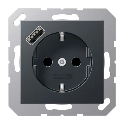 JUNG SCHUKO Steckdose A1520-18AANM | USB Typ A Schnellladefunktion | Unterputz | Berührungsschutz | anthrazit matt