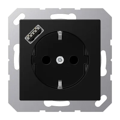 JUNG SCHUKO Steckdose A1520-18ASWM | USB Typ A | Unterputz | Schnellladefunktion | graphitschwarz matt