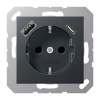 JUNG SCHUKO Steckdose A1520-15CAANM | Unterputz | USB-A & USB-C Ladefunktion | 3A | Berührungsschutz | anthrazit matt