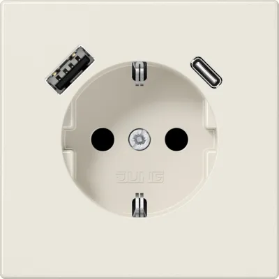 JUNG SCHUKO Steckdose LS1520-15CA | 1x USB-A & 1x USB-C Typ AC | erhöhtes Berührungsschutz | Unterputz | 16A 250V | weiß
