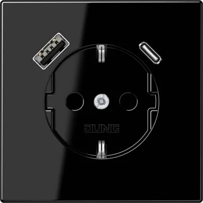 JUNG SCHUKO Steckdose LS1520-15CASW | USB-A & USB-C Ladefunktion | Unterputz | erhöht. Berührungsschutz | Schwarz