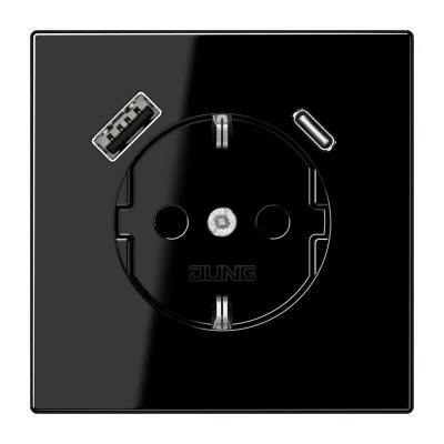 JUNG SCHUKO Steckdose LS1520-15CASW | USB-A & USB-C Ladefunktion | Unterputz | erhöht. Berührungsschutz | Schwarz