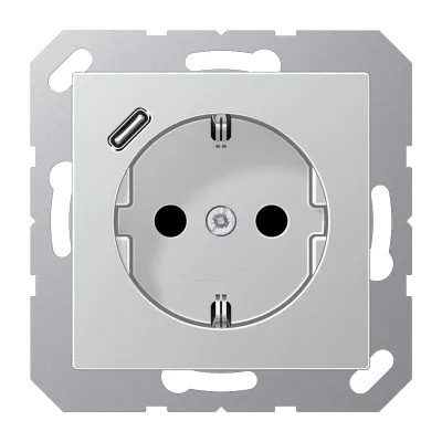 JUNG SCHUKO Steckdose A1520-18CAL | USB C Ladefunktion | Schnellladen | Berührungsschutz | Unterputz | Aluminium