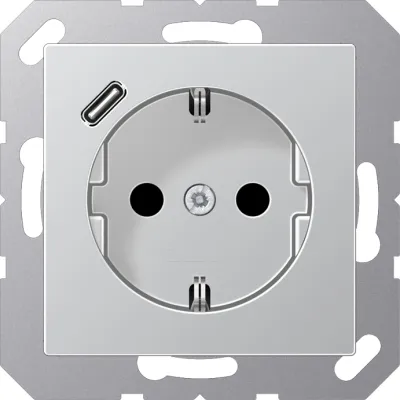 JUNG SCHUKO Steckdose A1520-18CAL | USB C Ladefunktion | Schnellladen | Berührungsschutz | Unterputz | Aluminium
