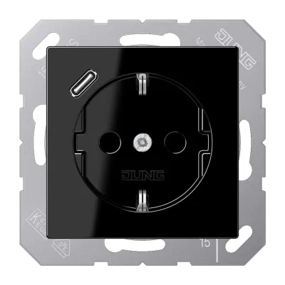 JUNG SCHUKO Steckdose A1520-18CSW | USB-C Ladefunktion | Unterputz | 16A 250V | erhöhter Berührungsschutz | schwarz