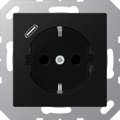 JUNG SCHUKO Steckdose A1520-18CSWM | USB Typ C Schnellladefunktion | Unterputz | matt schwarz