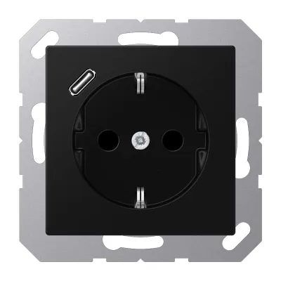 JUNG SCHUKO Steckdose A1520-18CSWM | USB Typ C Schnellladefunktion | Unterputz | matt schwarz