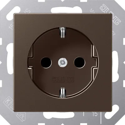 JUNG SCHUKO-Steckdose A1520MO | Unterputz 16A 250V | Duroplast lackiert | Federklemmen | Serie A | mokka