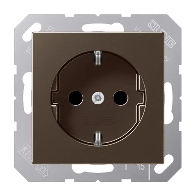 JUNG SCHUKO-Steckdose A1520MO | Unterputz 16A 250V | Duroplast lackiert | Federklemmen | Serie A | mokka