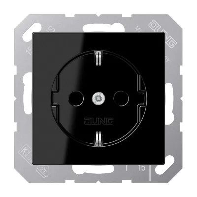 JUNG SCHUKO-Steckdose A1520BFSW | 16A 250V | Unterputz | Federklemmen | bruchsicher | Thermoplast | glänzend | schwarz
