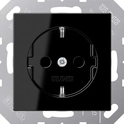 JUNG SCHUKO-Steckdose A1520BFSW | 16A 250V | Unterputz | Federklemmen | bruchsicher | Thermoplast | glänzend | schwarz