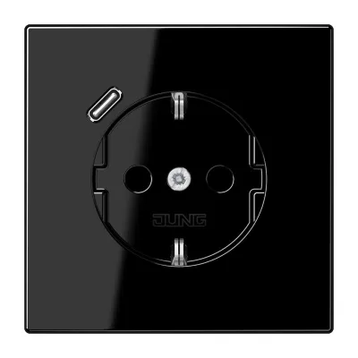 JUNG SCHUKO Steckdose LS1520-18CSW | USB Typ C Quick Charge | Unterputz | erhöhtem Berührungsschutz | schwarz