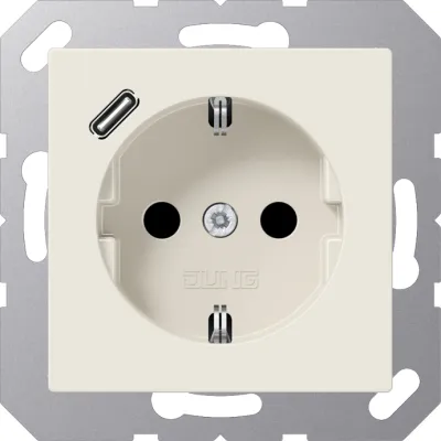 JUNG SCHUKO Steckdose A1520-18C | USB-C Schnellladefunktion | IP20 | Unterputz | erhöhter Berührungsschutz | weiß