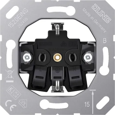 Jung Steckdoseneinsatz SCHUKO 1520EINS | Unterputz | 1-fach | Steckklemmen | Krallen-/Schraubbefestigung | 16A 230V