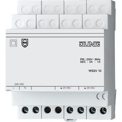 JUNG Spannungsversorgung WSSV10 | 24V AC | für Wetterstation & Analogeingang | REG-Hutschiene | 1000mA | 4TE