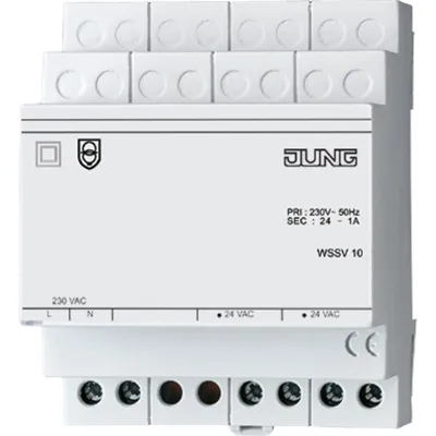JUNG Spannungsversorgung WSSV10 | 24V AC | für Wetterstation & Analogeingang | REG-Hutschiene | 1000mA | 4TE