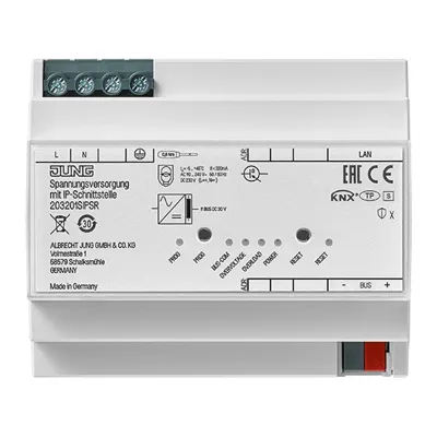 JUNG Spannungsversorgung 20320 1S IPS R | KNX REG 6TE | 320mA | mit IP-Schnittstelle | LED-Anzeige | Hutschiene