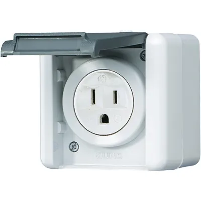 JUNG Steckdose 821-15USW | NEMA 5-15R US-System | IP44 | 15A 125V | Aufputz | Klappdeckel | Thermoplast | cremeweiß