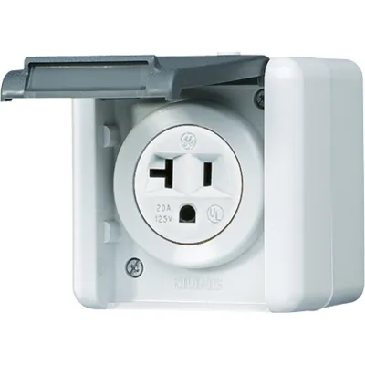 JUNG Steckdose 821-20 USW | NEMA US-Steckdose | 20A 125V | IP44 | Aufputz WG800 | Klappdeckel | cremeweiß