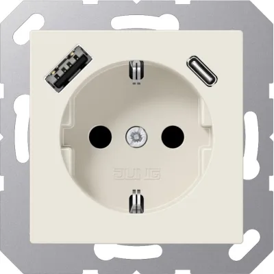 JUNG SCHUKO Steckdose A1520-15CA Unterputz | USB-A & USB-C | erhöht. Berührungsschutz | 16A 250V | Thermoplast | Weiß