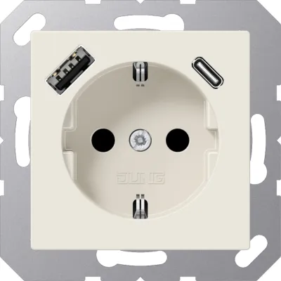 JUNG SCHUKO Steckdose A1520-15CA Unterputz | USB-A & USB-C | erhöht. Berührungsschutz | 16A 250V | Thermoplast | Weiß