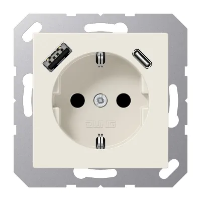 JUNG SCHUKO Steckdose A1520-15CA Unterputz | USB-A & USB-C | erhöht. Berührungsschutz | 16A 250V | Thermoplast | Weiß