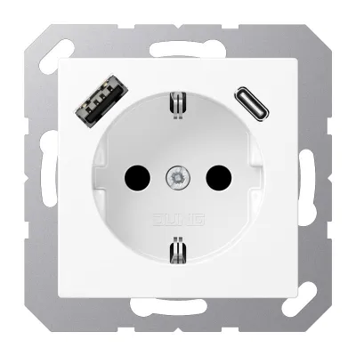 JUNG SCHUKO Steckdose A1520-15CAWWM | USB-A & USB-C | Unterputz | Schnellladefunktion | schneeweiß matt