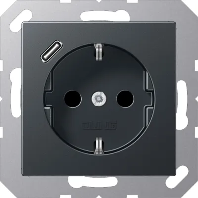 JUNG SCHUKO Steckdose A1520-18CANM | USB C Schnellladefunktion | Unterputz | erhöhter Berührungsschutz | anthrazit