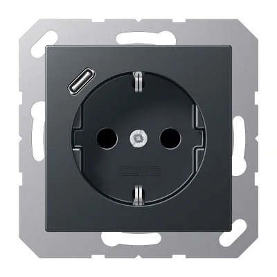 JUNG SCHUKO Steckdose A1520-18CANM | USB C Schnellladefunktion | Unterputz | erhöhter Berührungsschutz | anthrazit