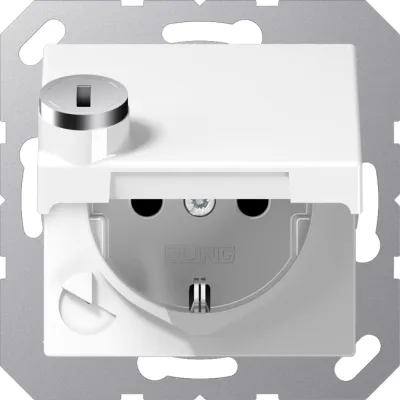 Jung SCHUKO Steckdose A1520BFKLSLWW | abschließbar mit Klappdeckel | Unterputz IP44 | 16A 250V | alpinweiß | Kunststoff