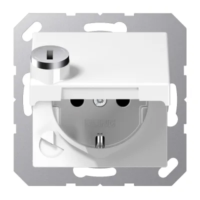 Jung SCHUKO Steckdose A1520BFKLSLWW | abschließbar mit Klappdeckel | Unterputz IP44 | 16A 250V | alpinweiß | Kunststoff