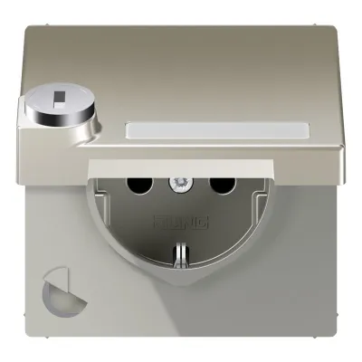 JUNG SCHUKO-Steckdose ES 1520 NAKLSL | Unterputz | abschließbar | Klappdeckel | Edelstahl | IP44 | 16A | Schriftfeld