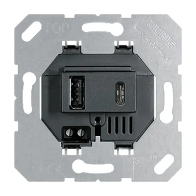 JUNG USB-Ladegerät USB15CASW | USB-Steckdose Unterputz | 2x USB (1x Typ A, 1x Typ C) | 5V 3000mA | schwarz