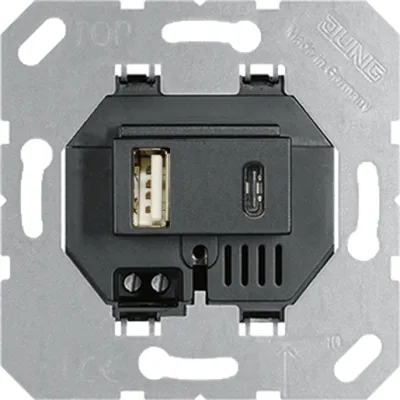 JUNG USB-Ladegerät USB15CASW | USB-Steckdose Unterputz | 2x USB (1x Typ A, 1x Typ C) | 5V 3000mA | schwarz