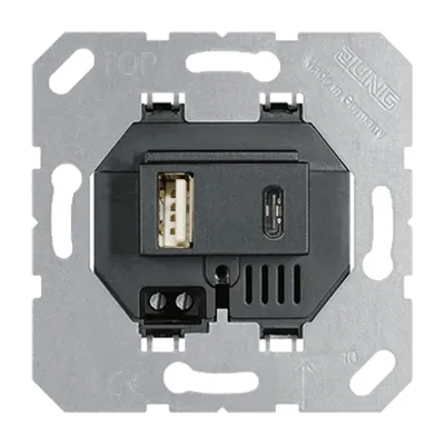 JUNG USB-Ladegerät USB15CASW | USB-Steckdose Unterputz | 2x USB (1x Typ A, 1x Typ C) | 5V 3000mA | schwarz