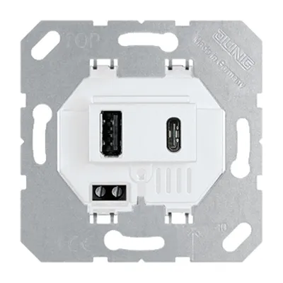 JUNG USB-Ladegerät USB15CAWW | USB-Steckdose Unterputz | 1× USB-A & 1× USB-C | 5V 3A | alpinweiß RAL9010