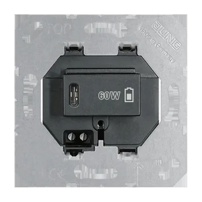 JUNG USB-Ladegerät Unterputz PD60 C SW | 1x USB-C | 60W Schnellladung | Power Delivery | Quick Charge | schwarz