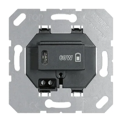 JUNG USB-Ladegerät Unterputz PD60 C SW | 1x USB-C | 60W Schnellladung | Power Delivery | Quick Charge | schwarz