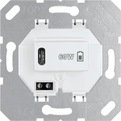JUNG USB-Ladegerät PD60 C WW | 1x USB-C | Schnellladefunktion bis 60W | Unterputz | Power Delivery | alpinweiß