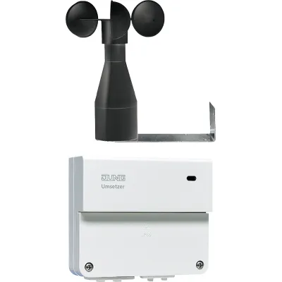 JUNG Windsensor mit Umsetzer 132UWS | KNX kompatibel | 230V AC | 8 Windstärken einstellbar | IP55 | schwarz