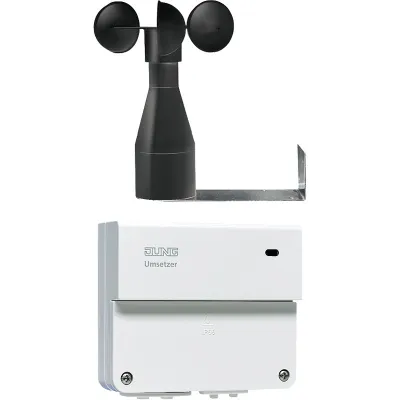 JUNG Windsensor mit Umsetzer 132UWS | KNX kompatibel | 230V AC | 8 Windstärken einstellbar | IP55 | schwarz